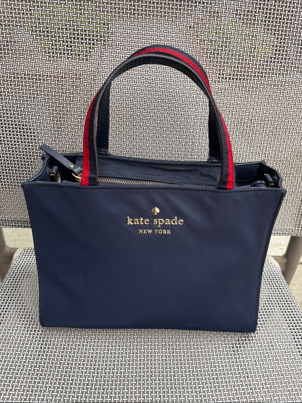 Kate Spade Original  Navy Satchel with Red-Trim Handles